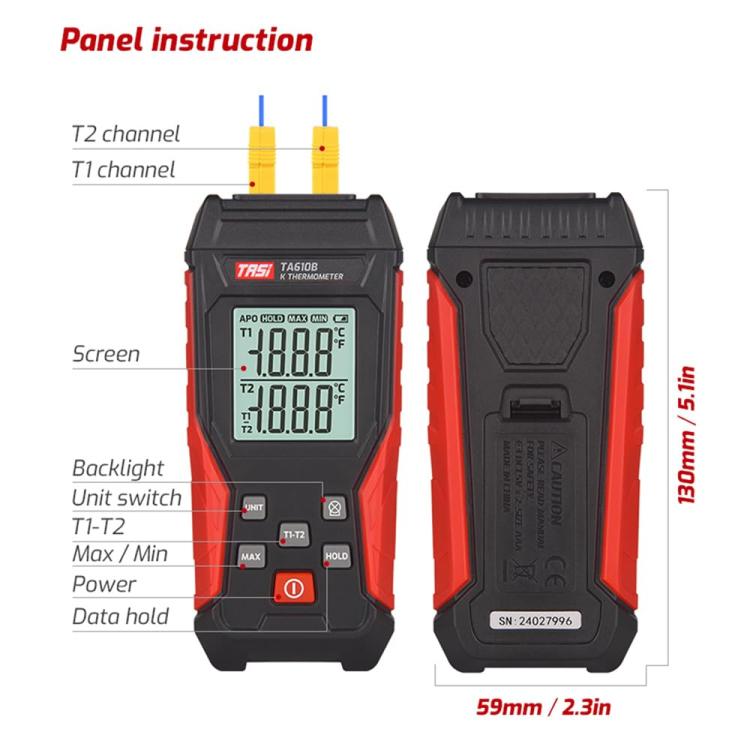 TRSI TA610A Industrial Handheld K-Type Thermocouple Thermometer, Single Channel, without Ambient Temperature Secondary image