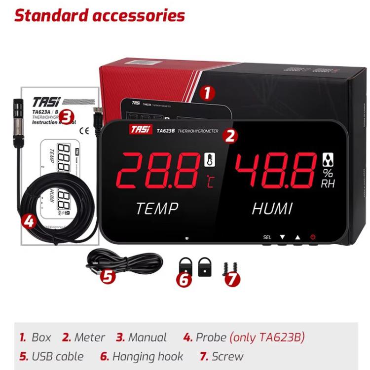 TRSI TA623A Industrial Wall - mounted Thermometer Hygrometer, Built - in Probe - British D'sire