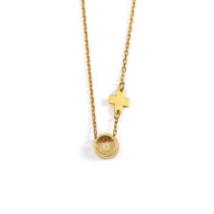 Turquoise Round Evil Eye Necklace with Cross – Sterling Silver and Gold Plated - Necklaces & Pendants - British D'sire