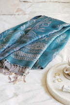 Turquoise Vintage Lace and Paisley Pashmina with Tassels - Scarves & Snoods - British D'sire