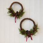 Twig Wreath with Red Berries, Pinecones, Bells and Bow Medium - Garland - British D'sire