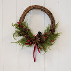 Twig Wreath with Red Berries, Pinecones, Bells and Bow Medium - Garland - British D'sire