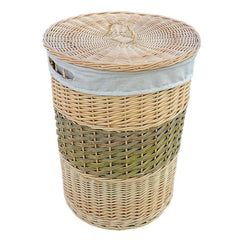 Two Toned Round Wicker Laundry Basket with Lid - Laundry Baskets - British D'sire