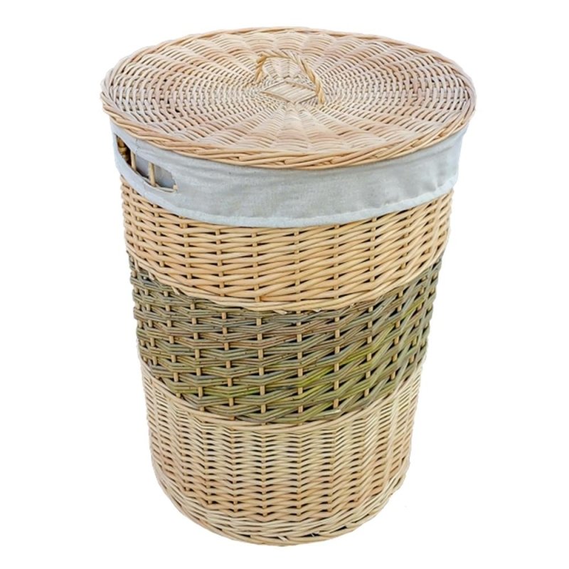 Two Toned Round Wicker Laundry Basket with Lid - Laundry Baskets - British D'sire Main image