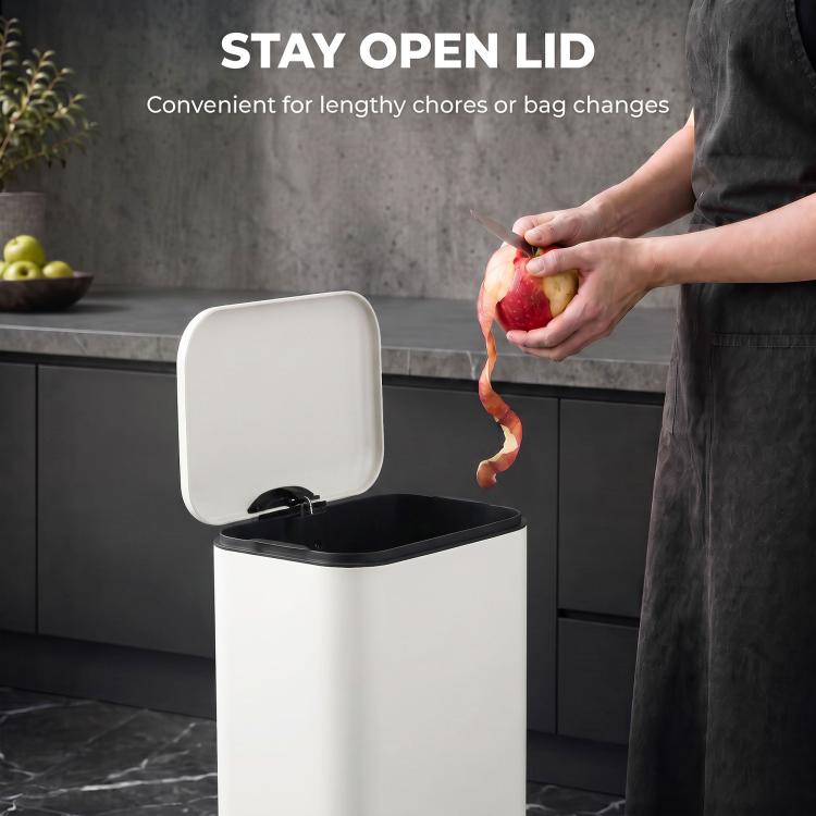 [UK Warehouse] 20 L Kitchen Pedal Bin, Metal Rubbish Bin with Removable Inner Bucket, Soft-Close & Stay-Open Lid, Cream White - British D'sire