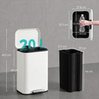 [UK Warehouse] 20 L Kitchen Pedal Bin, Metal Rubbish Bin with Removable Inner Bucket, Soft-Close & Stay-Open Lid, Cream White - British D'sire