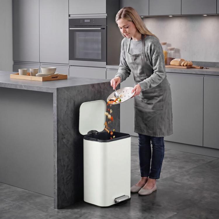 [UK Warehouse] 20 L Kitchen Pedal Bin, Metal Rubbish Bin with Removable Inner Bucket, Soft-Close & Stay-Open Lid, Cream White - British D'sire