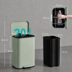 [UK Warehouse] 20 L Kitchen Pedal Bin, Metal Rubbish Bin with Removable Inner Bucket, Soft-Close & Stay-Open Lid, Light Green - British D'sire