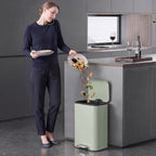 [UK Warehouse] 20 L Kitchen Pedal Bin, Metal Rubbish Bin with Removable Inner Bucket, Soft-Close & Stay-Open Lid, Light Green - British D'sire