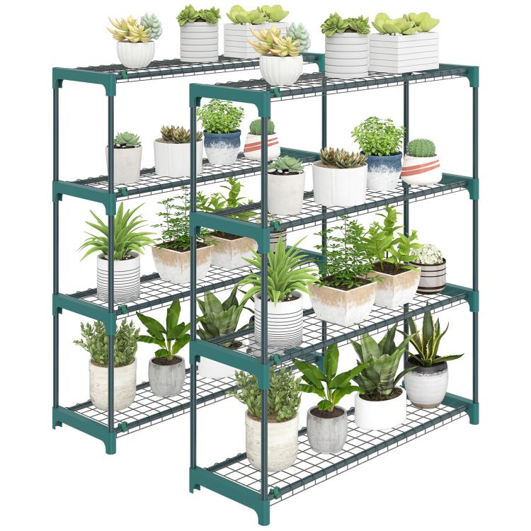 [UK Warehouse] 4-Tier Plant Stand Indoor Outdoor, Set of 2 Metal Plant Shelf with Rack Buckles for Easy Assembly, Flower Display Rack - British D'sire