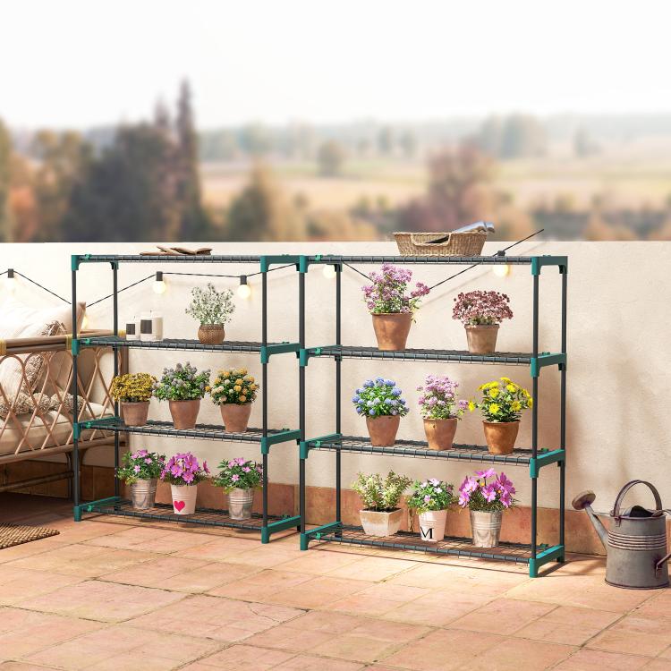 [UK Warehouse] 4-Tier Plant Stand Indoor Outdoor, Set of 2 Metal Plant Shelf with Rack Buckles for Easy Assembly, Flower Display Rack - British D'sire