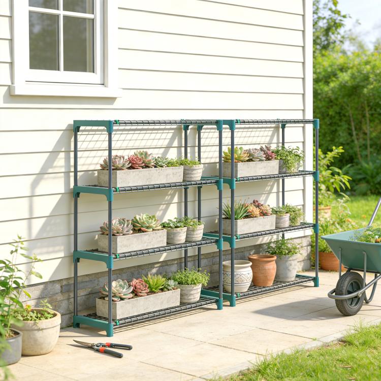 [UK Warehouse] 4-Tier Plant Stand Indoor Outdoor, Set of 2 Metal Plant Shelf with Rack Buckles for Easy Assembly, Flower Display Rack - British D'sire