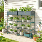 [UK Warehouse] 4-Tier Plant Stand Indoor Outdoor, Set of 2 Metal Plant Shelf with Rack Buckles for Easy Assembly, Flower Display Rack - British D'sire