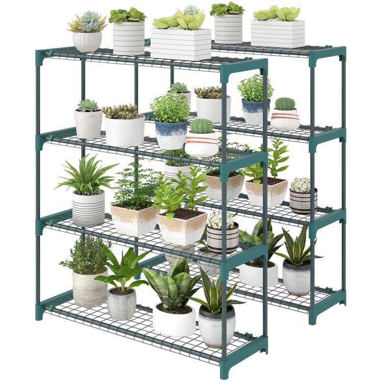[UK Warehouse] 4-Tier Plant Stand Indoor Outdoor, Set of 2 Metal Plant Shelf with Rack Buckles for Easy Assembly, Flower Display Rack - British D'sire