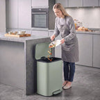 [UK Warehouse] 50 L Kitchen Pedal Bin, Metal Rubbish Bin with Removable Inner Bucket, Soft-Close & Stay-Open Lid, Light Green - British D'sire