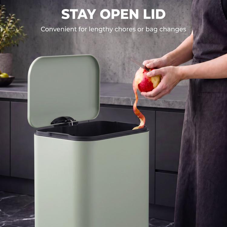 [UK Warehouse] 50 L Kitchen Pedal Bin, Metal Rubbish Bin with Removable Inner Bucket, Soft-Close & Stay-Open Lid, Light Green - British D'sire