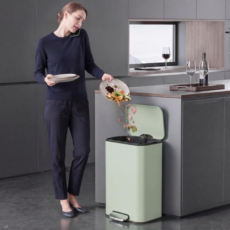 [UK Warehouse] 50 L Kitchen Pedal Bin, Metal Rubbish Bin with Removable Inner Bucket, Soft-Close & Stay-Open Lid, Light Green - British D'sire