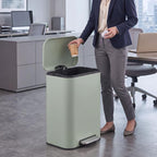 [UK Warehouse] 50 L Kitchen Pedal Bin, Metal Rubbish Bin with Removable Inner Bucket, Soft-Close & Stay-Open Lid, Light Green - British D'sire