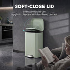 [UK Warehouse] 50 L Kitchen Pedal Bin, Metal Rubbish Bin with Removable Inner Bucket, Soft-Close & Stay-Open Lid, Light Green - British D'sire