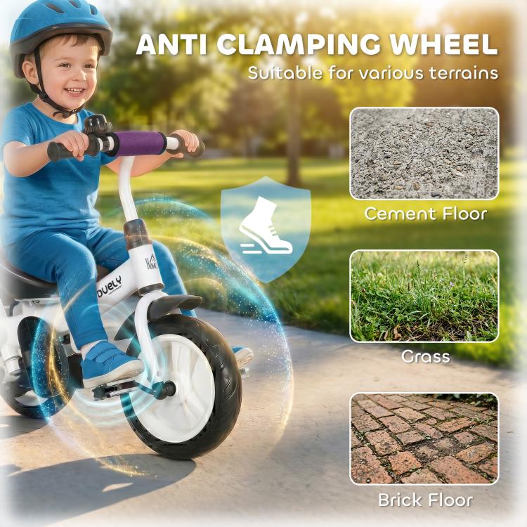 [UK Warehouse] 6 in 1 Kids Trike Push Bike w/ Push Handle, Canopy, 5-point Seat Belt, Storage, Footrest, Brake, for 1-5 Years, Purple - British D'sire