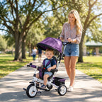 [UK Warehouse] 6 in 1 Kids Trike Push Bike w/ Push Handle, Canopy, 5-point Seat Belt, Storage, Footrest, Brake, for 1-5 Years, Purple - British D'sire