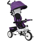 [UK Warehouse] 6 in 1 Kids Trike Push Bike w/ Push Handle, Canopy, 5-point Seat Belt, Storage, Footrest, Brake, for 1-5 Years, Purple - British D'sire