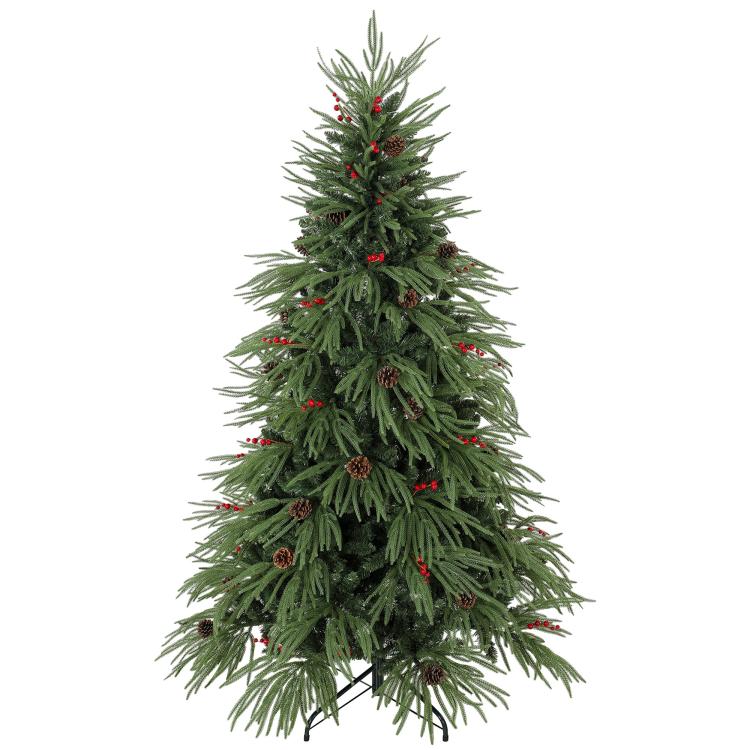[UK Warehouse] 6ft Artificial Christmas Tree with Pinecones, Red Berries, Hinged Predecorated Xmas Tree with 2843 Branch Tips - British D'sire Main image