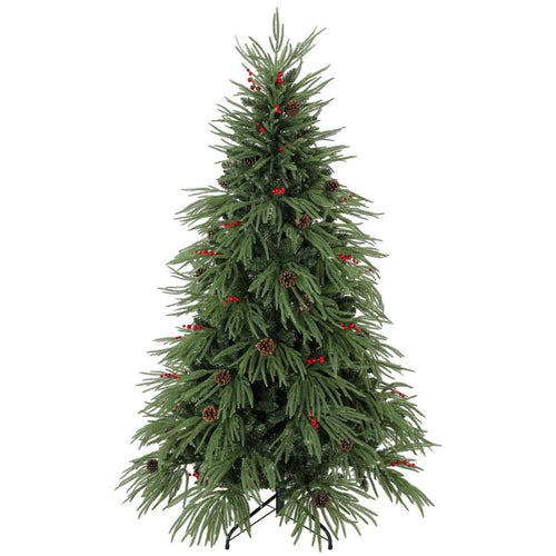 [UK Warehouse] 6ft Artificial Christmas Tree with Pinecones, Red Berries, Hinged Predecorated Xmas Tree with 2843 Branch Tips