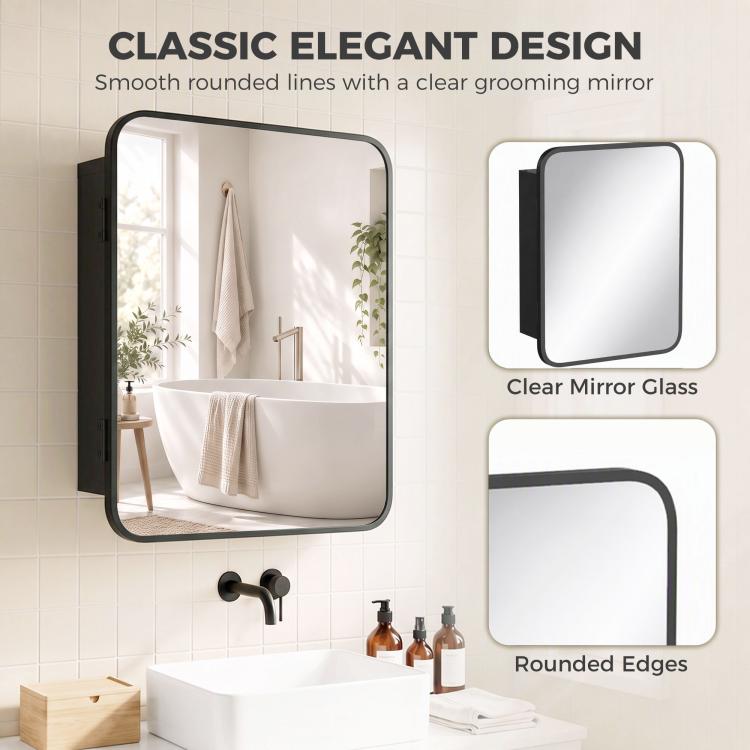 [UK Warehouse] Bathroom Medicine Mirror Cabinet, Bathroom Wall Cabinet with Storage, Magnetic Door and Adjustable Shelf, Black - British D'sire