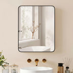 [UK Warehouse] Bathroom Medicine Mirror Cabinet, Bathroom Wall Cabinet with Storage, Magnetic Door and Adjustable Shelf, Black - British D'sire