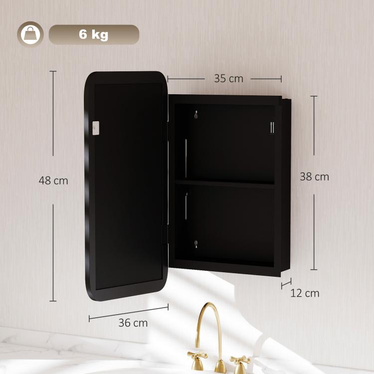 [UK Warehouse] Bathroom Medicine Mirror Cabinet, Bathroom Wall Cabinet with Storage, Magnetic Door and Adjustable Shelf, Black - British D'sire