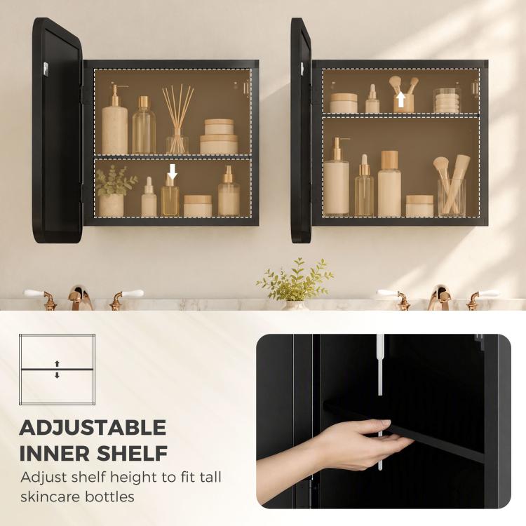 [UK Warehouse] Bathroom Medicine Mirror Cabinet, Bathroom Wall Cabinet with Storage, Magnetic Door and Adjustable Shelf, Black - British D'sire