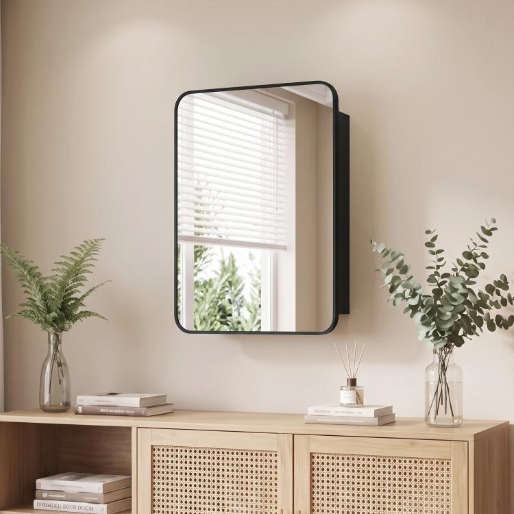 [UK Warehouse] Bathroom Medicine Mirror Cabinet, Bathroom Wall Cabinet with Storage, Magnetic Door and Adjustable Shelf, Black - British D'sire