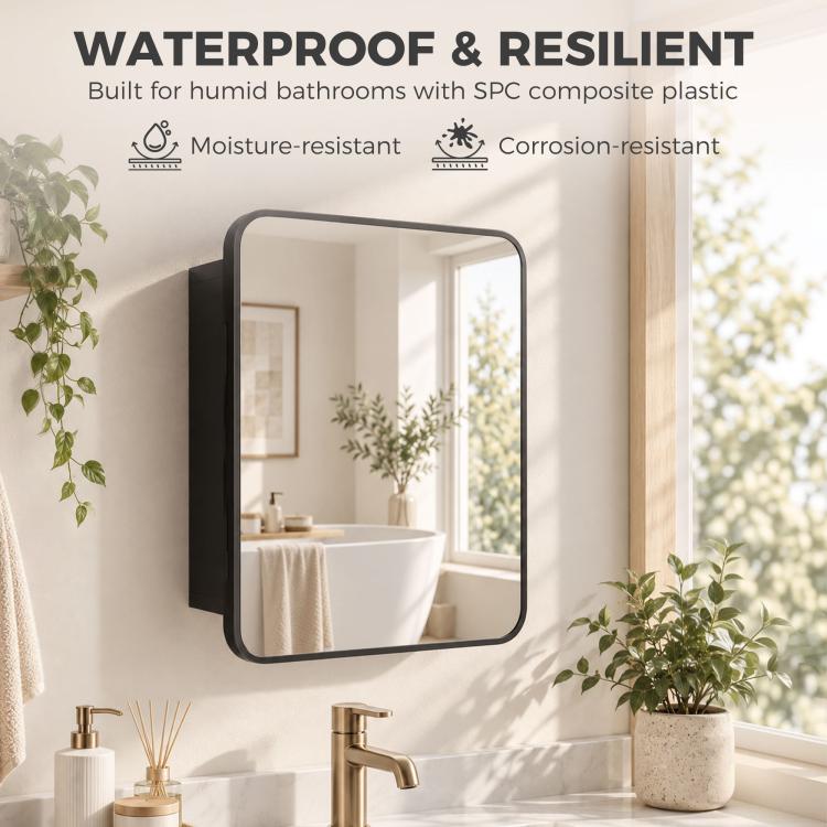 [UK Warehouse] Bathroom Medicine Mirror Cabinet, Bathroom Wall Cabinet with Storage, Magnetic Door and Adjustable Shelf, Black - British D'sire