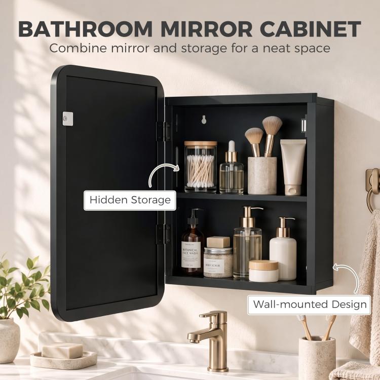 [UK Warehouse] Bathroom Medicine Mirror Cabinet, Bathroom Wall Cabinet with Storage, Magnetic Door and Adjustable Shelf, Black - British D'sire
