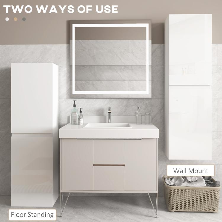 [UK Warehouse] Bathroom Storage Unit, Tall Bathroom Cabinet with 2 Cupboards and Adjustable Shelves, White - British D'sire
