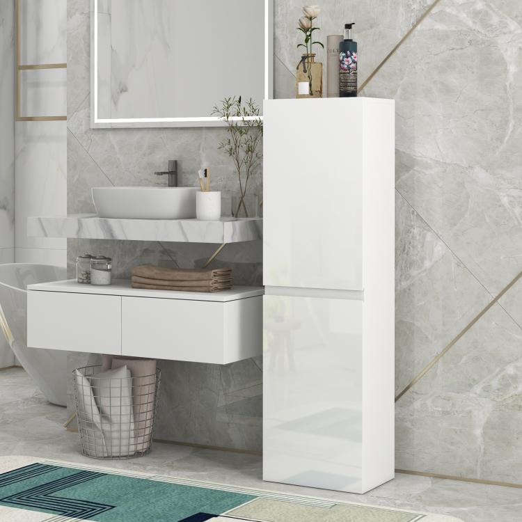 [UK Warehouse] Bathroom Storage Unit, Tall Bathroom Cabinet with 2 Cupboards and Adjustable Shelves, White - British D'sire