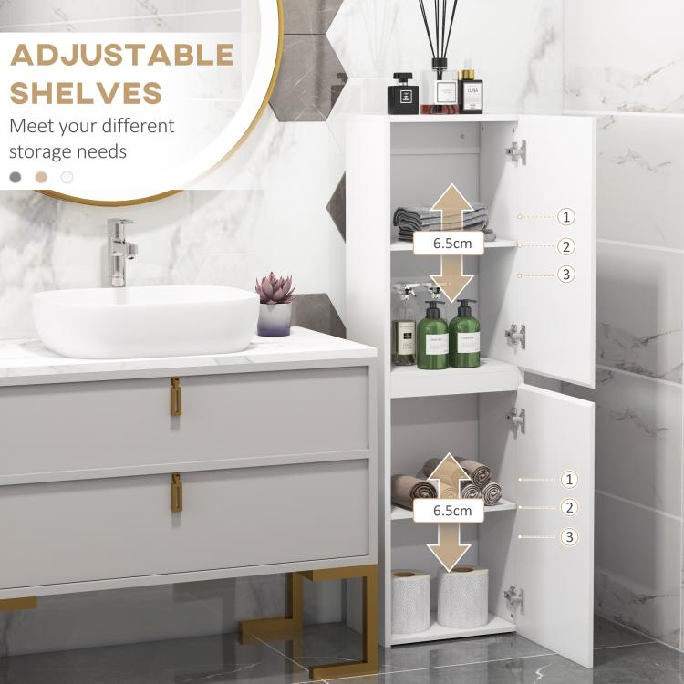 [UK Warehouse] Bathroom Storage Unit, Tall Bathroom Cabinet with 2 Cupboards and Adjustable Shelves, White - British D'sire