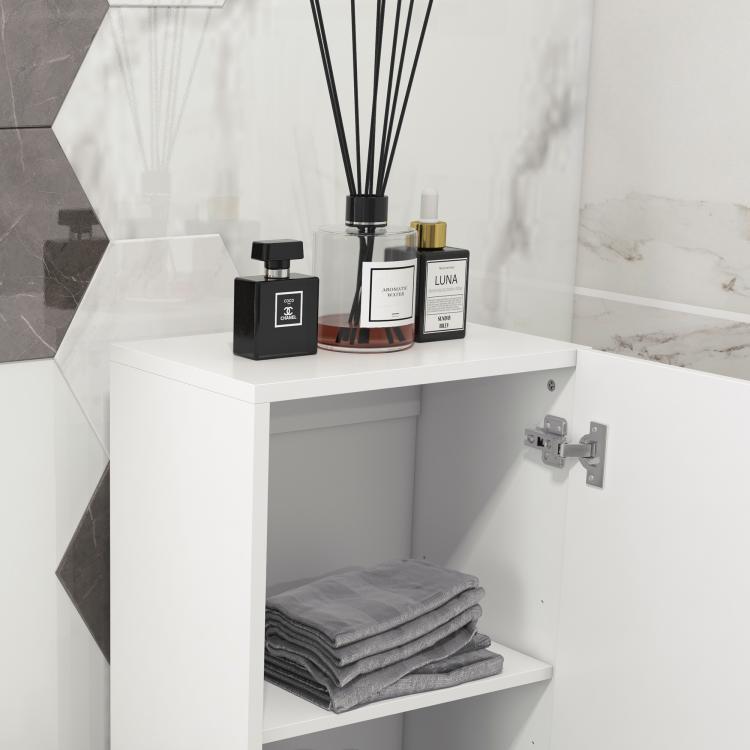 [UK Warehouse] Bathroom Storage Unit, Tall Bathroom Cabinet with 2 Cupboards and Adjustable Shelves, White - British D'sire