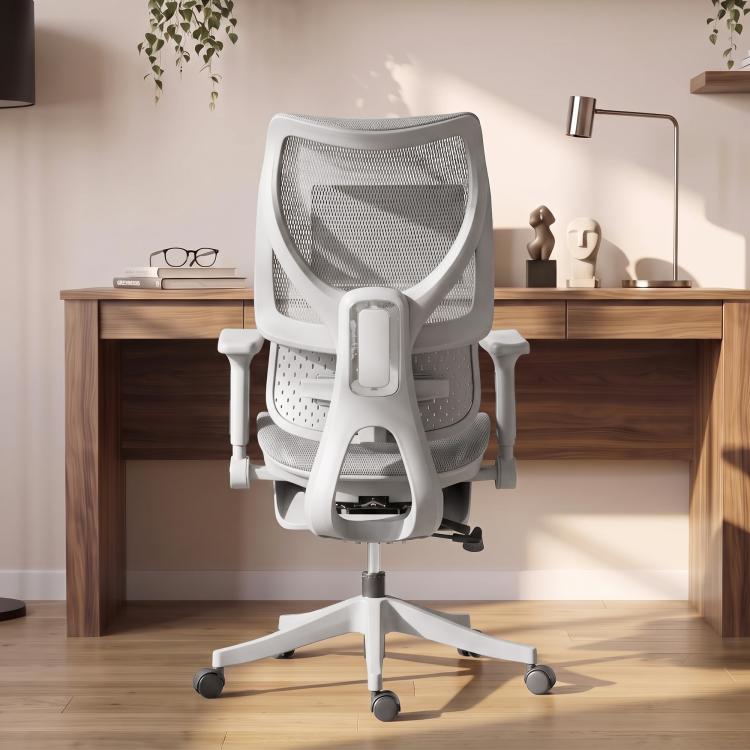 [UK Warehouse] Ergonomic Office Chair with Lumbar Support, Mesh Reclining Desk Chair with Footrest, Adjustable High Back, Grey - British D'sire