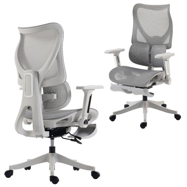 [UK Warehouse] Ergonomic Office Chair with Lumbar Support, Mesh Reclining Desk Chair with Footrest, Adjustable High Back, Grey - British D'sire