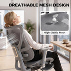 [UK Warehouse] Ergonomic Office Chair with Lumbar Support, Mesh Reclining Desk Chair with Footrest, Adjustable High Back, Grey - British D'sire