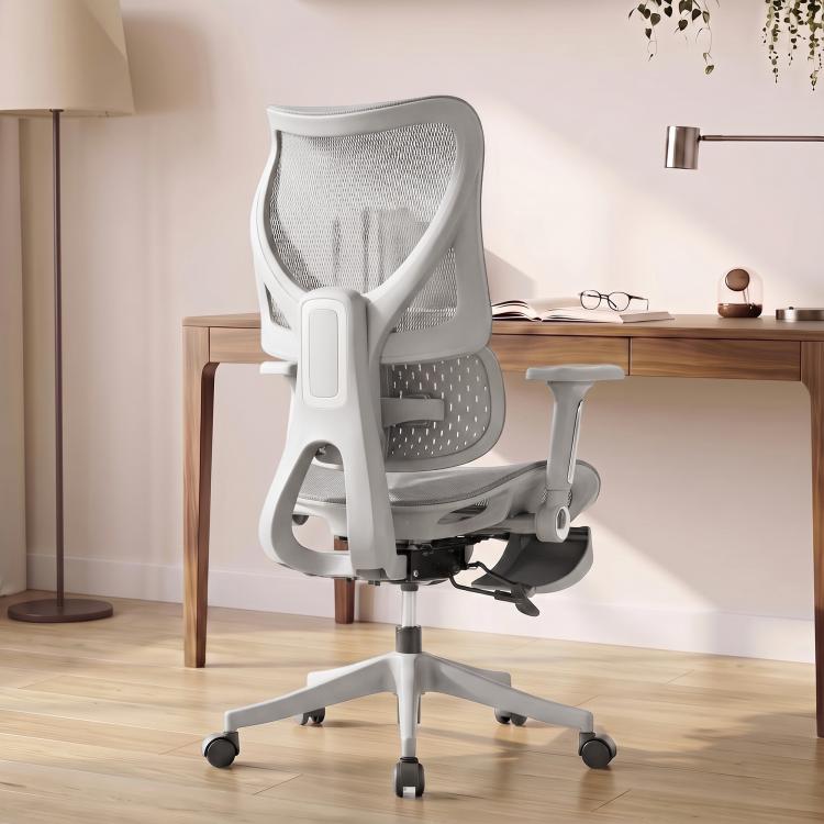 [UK Warehouse] Ergonomic Office Chair with Lumbar Support, Mesh Reclining Desk Chair with Footrest, Adjustable High Back, Grey - British D'sire