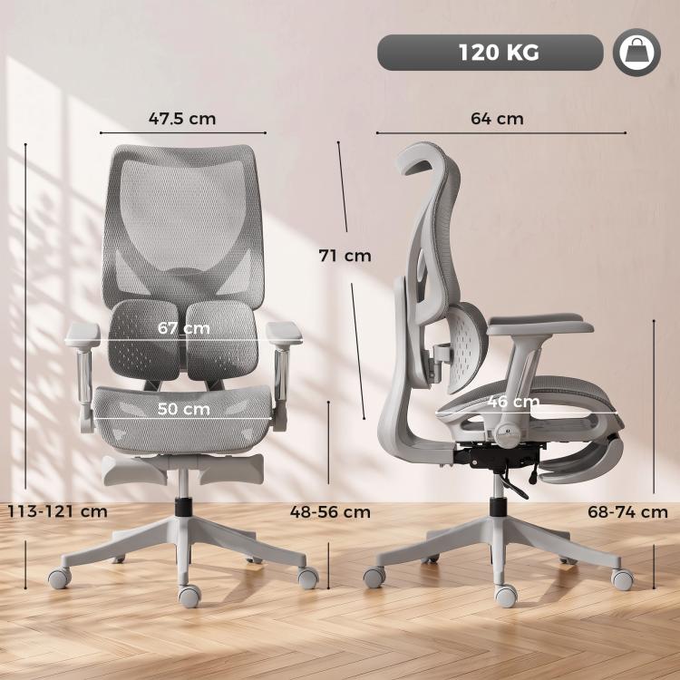 [UK Warehouse] Ergonomic Office Chair with Lumbar Support, Mesh Reclining Desk Chair with Footrest, Adjustable High Back, Grey - British D'sire