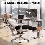 [UK Warehouse] Ergonomic Office Chair with Lumbar Support, Mesh Reclining Desk Chair with Footrest, Adjustable High Back, Grey - British D'sire