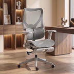 [UK Warehouse] Ergonomic Office Chair with Lumbar Support, Mesh Reclining Desk Chair with Footrest, Adjustable High Back, Grey - British D'sire