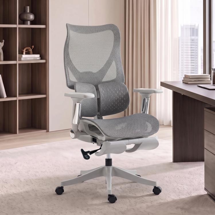 [UK Warehouse] Ergonomic Office Chair with Lumbar Support, Mesh Reclining Desk Chair with Footrest, Adjustable High Back, Grey - British D'sire