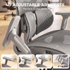 [UK Warehouse] Ergonomic Office Chair with Lumbar Support, Mesh Reclining Desk Chair with Footrest, Adjustable High Back, Grey - British D'sire