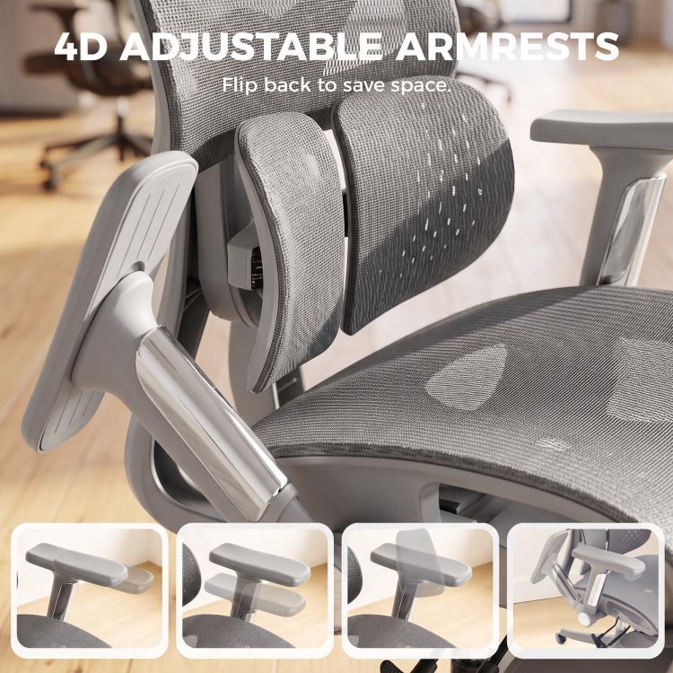 [UK Warehouse] Ergonomic Office Chair with Lumbar Support, Mesh Reclining Desk Chair with Footrest, Adjustable High Back, Grey - British D'sire