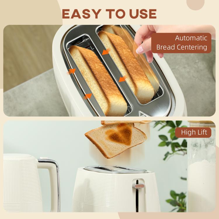 [UK Warehouse] Kettle and Toaster Set, 1.7L 3000W Fast Boil Kettle & 2 Slice Toaster Kitchen Set with 7 Level Browning Controls, Defrost, Reheat, Boil-dry Protection, Cream White - British D'sire